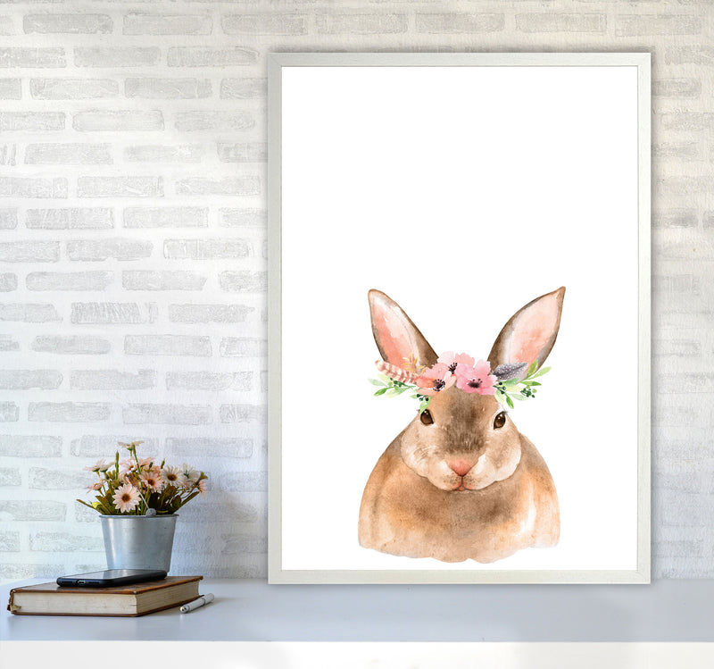 Forest Friends, Floral Cute Bunny Modern Print Animal Art Print A1 Oak Frame