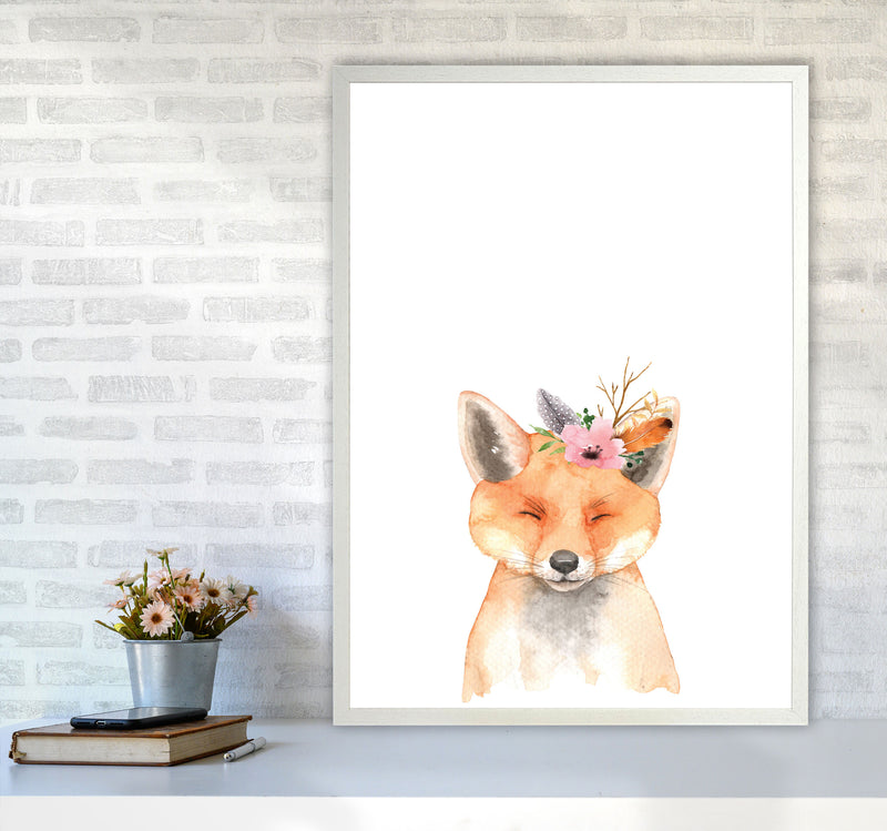 Forest Friends, Floral Cute Fox Modern Print Animal Art Print A1 Oak Frame