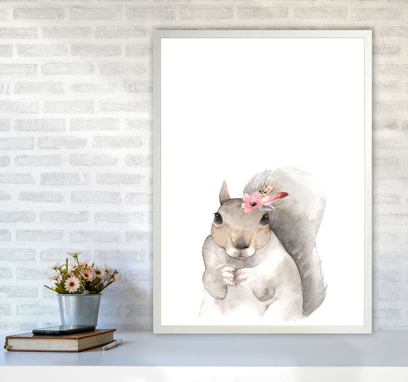 Forest Friends, Floral Cute Squirrel Modern Print Animal Art Print A1 Oak Frame