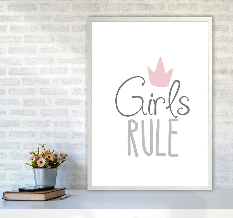 Girls Rule Framed Nursey Wall Art Print A1 Oak Frame