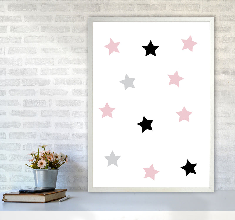 Pink Black And Grey Stars Modern Print A1 Oak Frame