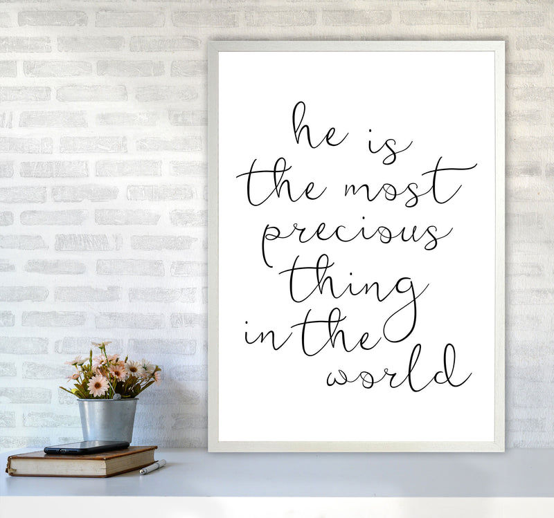 He Is The Most Precious Thing In The World Black Typography Wall Art Print A1 Oak Frame