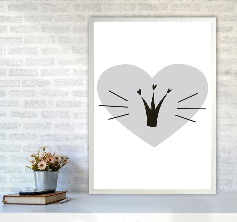 Crown With Grey Heart Framed Nursey Wall Art Print A1 Oak Frame