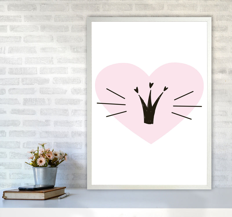 Crown With Pink Heart Framed Nursey Wall Art Print A1 Oak Frame