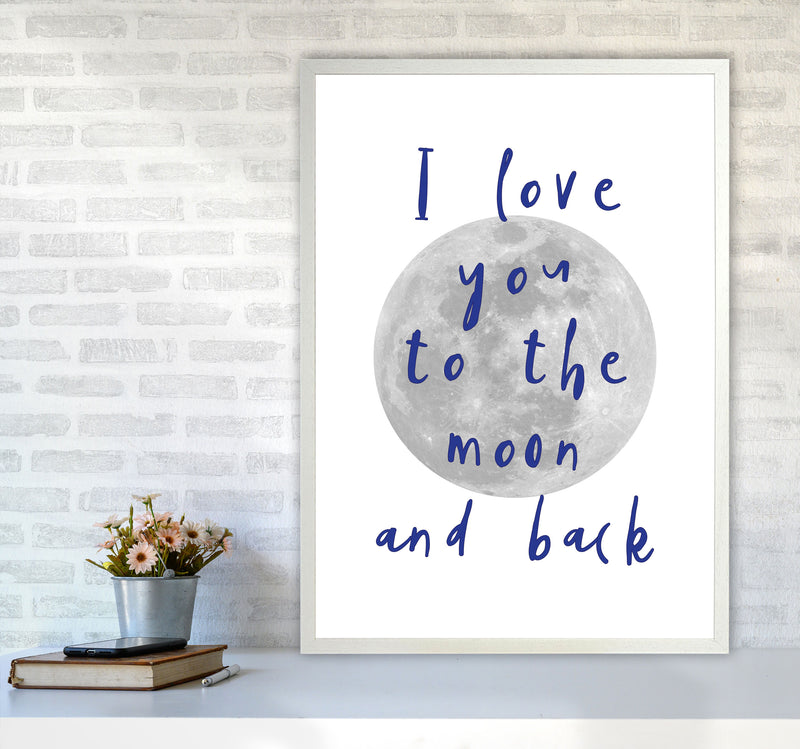 I Love You To The Moon And Back Navy Framed Typography Wall Art Print A1 Oak Frame