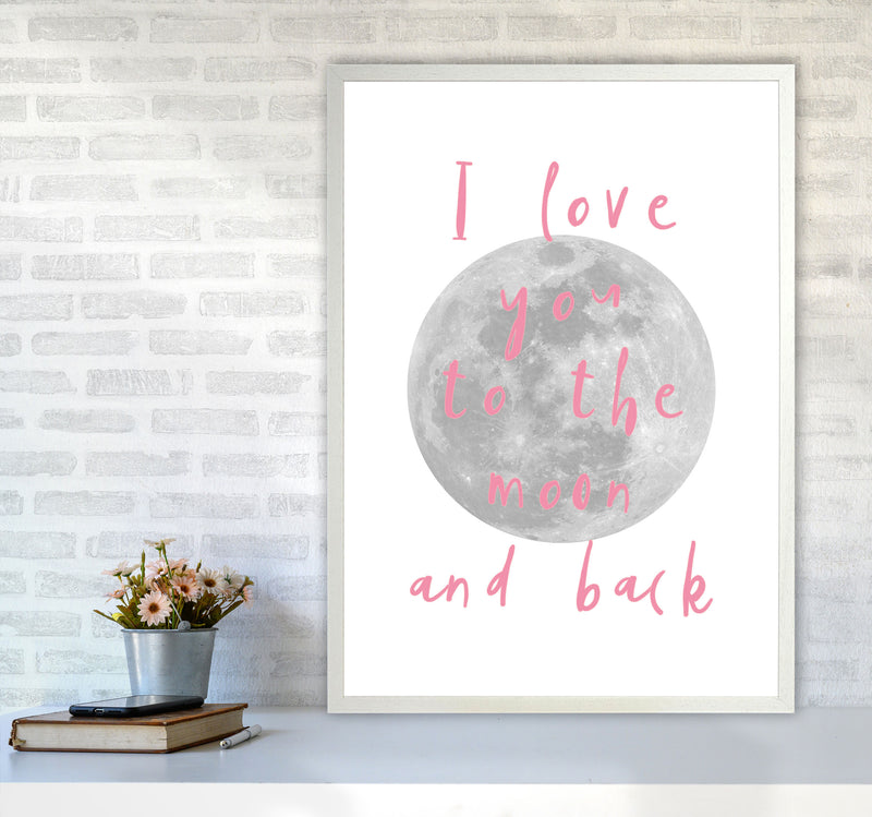 I Love You To The Moon And Back Pink Framed Typography Wall Art Print A1 Oak Frame