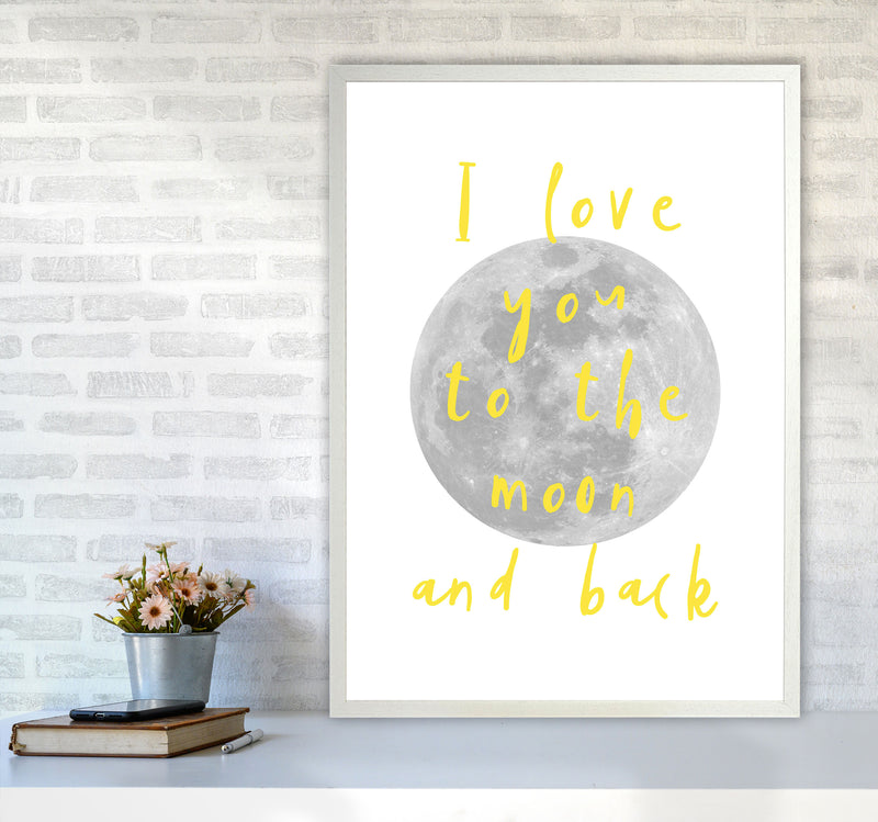 I Love You To The Moon And Back Yellow Framed Typography Wall Art Print A1 Oak Frame