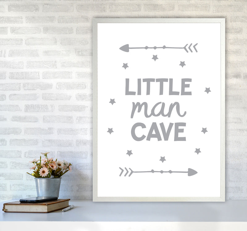 Little Man Cave Grey Arrows Framed Nursey Wall Art Print A1 Oak Frame