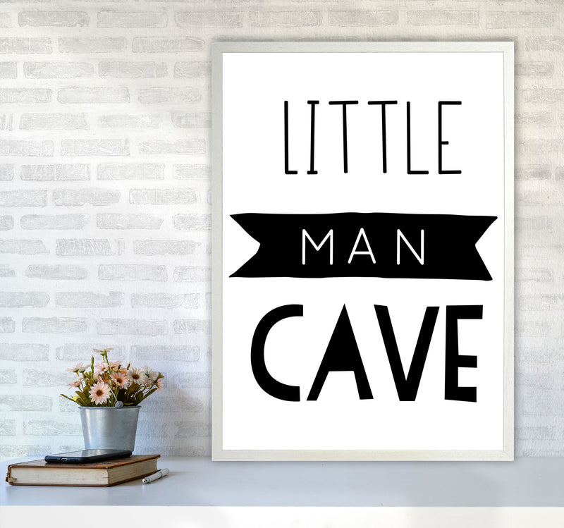 Little Man Cave Black Banner Framed Nursey Wall Art Print A1 Oak Frame