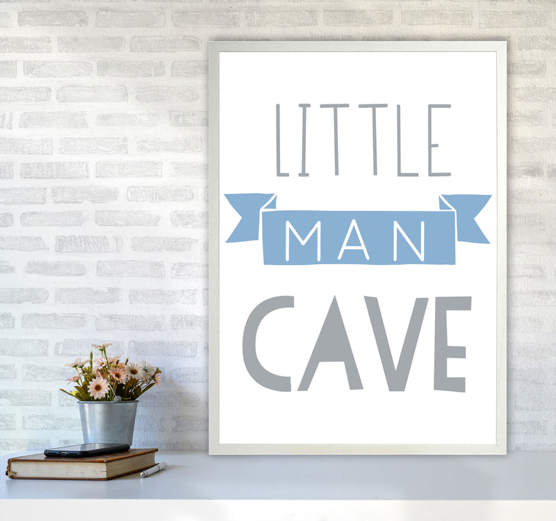 Little Man Cave Blue Banner Framed Nursey Wall Art Print A1 Oak Frame