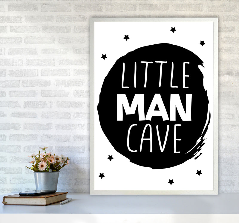 Little Man Cave Black Circle Framed Nursey Wall Art Print A1 Oak Frame