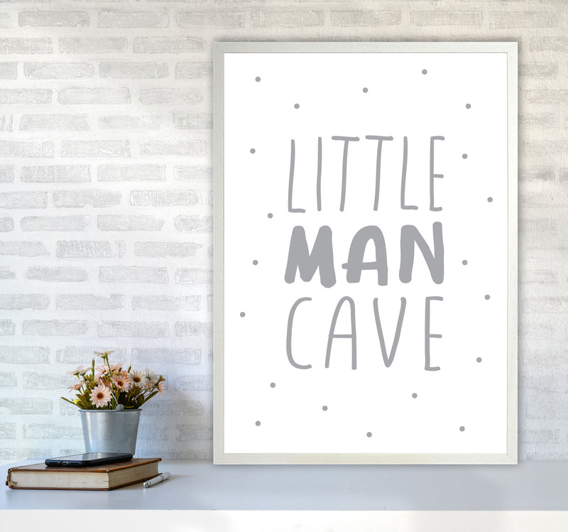 Little Man Cave Grey Dots Framed Nursey Wall Art Print A1 Oak Frame