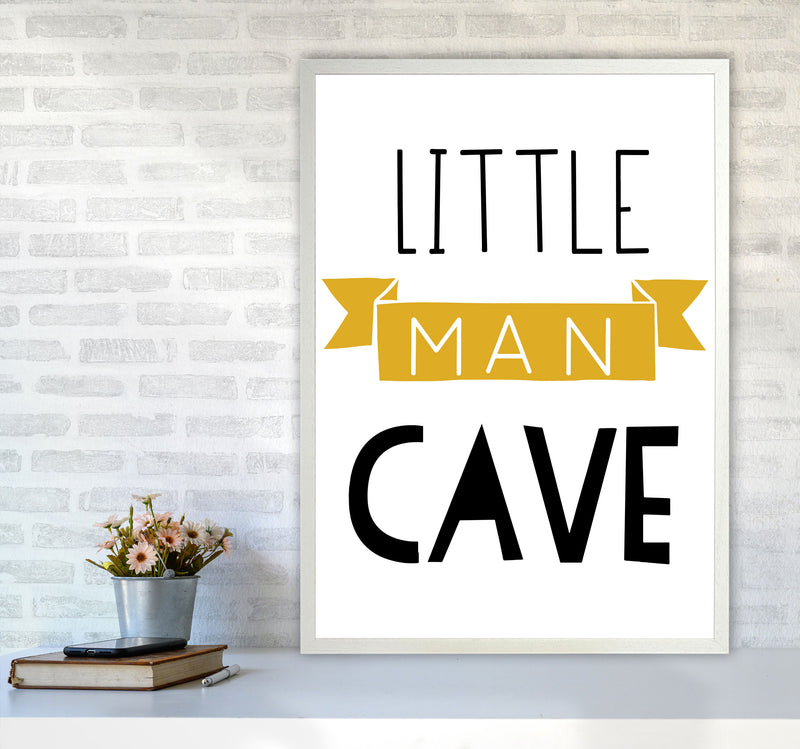 Little Man Cave Mustard Banner Framed Nursey Wall Art Print A1 Oak Frame