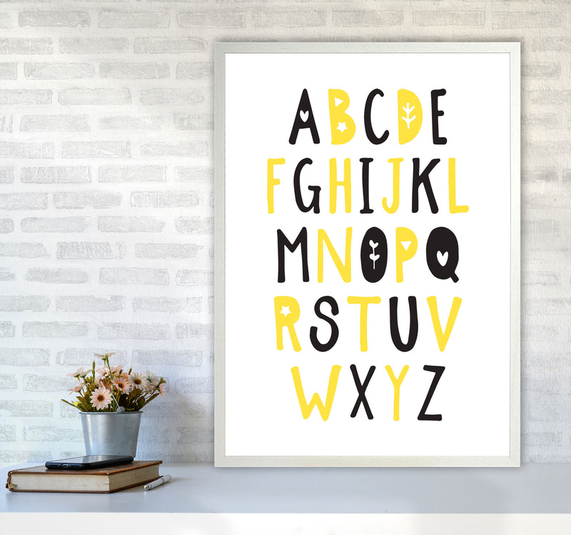 Black And Yellow Alphabet Framed Nursey Wall Art Print A1 Oak Frame