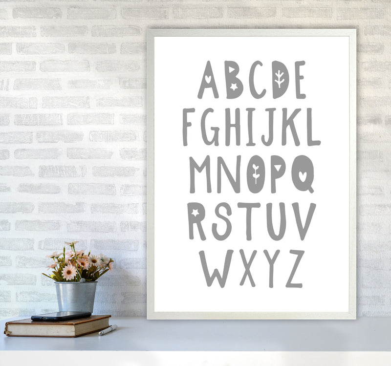 Grey Alphabet Framed Nursey Wall Art Print A1 Oak Frame