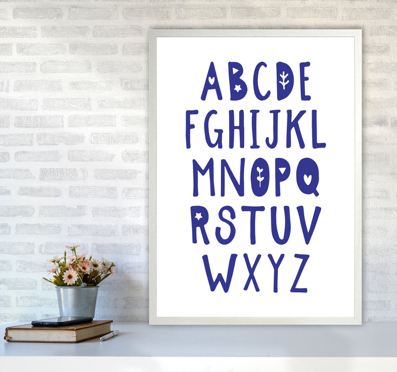 Navy Alphabet Framed Typography Wall Art Print A1 Oak Frame