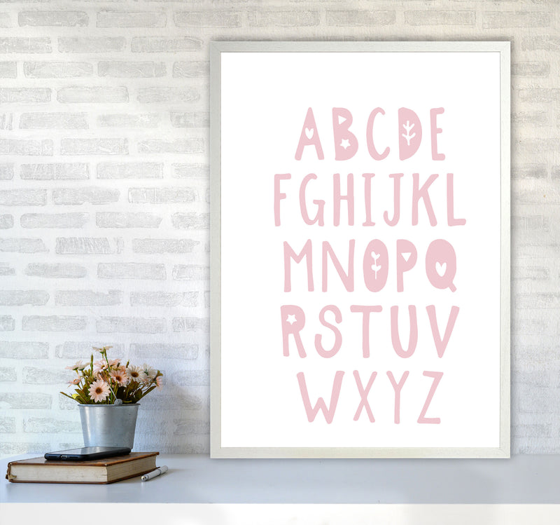 Baby Pink Alphabet Framed Nursey Wall Art Print A1 Oak Frame