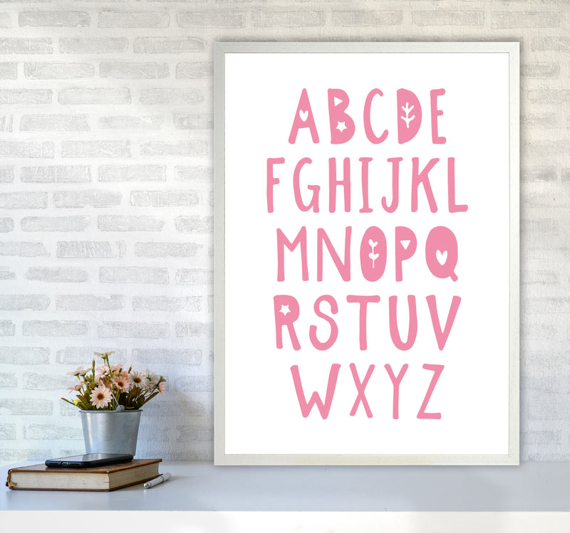 Bright Pink Alphabet Framed Nursey Wall Art Print A1 Oak Frame