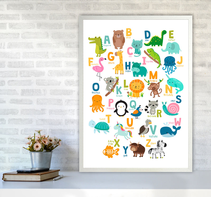 Animal Alphabet Modern Print A1 Oak Frame