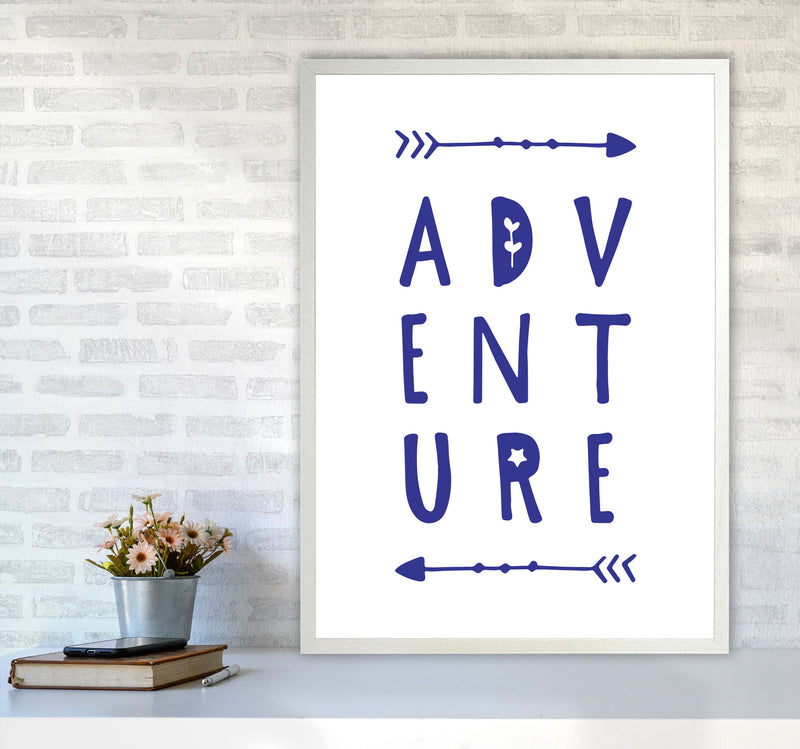 Adventure Navy Framed Typography Wall Art Print A1 Oak Frame