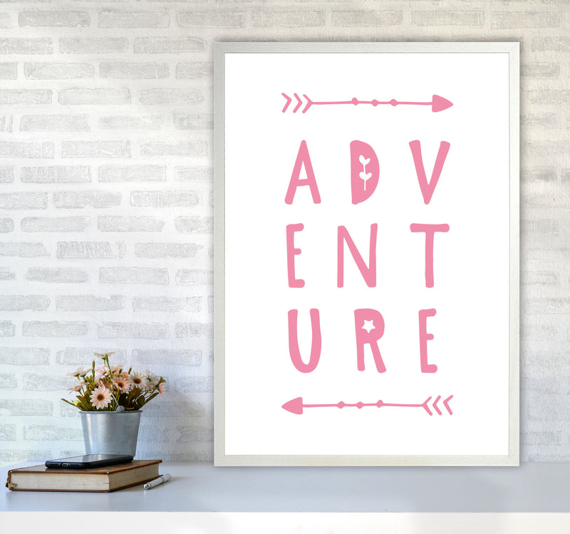 Adventure Pink Framed Typography Wall Art Print A1 Oak Frame