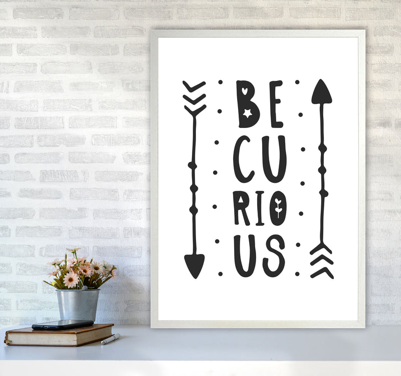 Be Curious Black Framed Typography Wall Art Print A1 Oak Frame