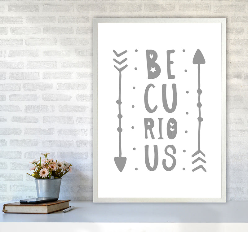 Be Curious Grey Framed Typography Wall Art Print A1 Oak Frame