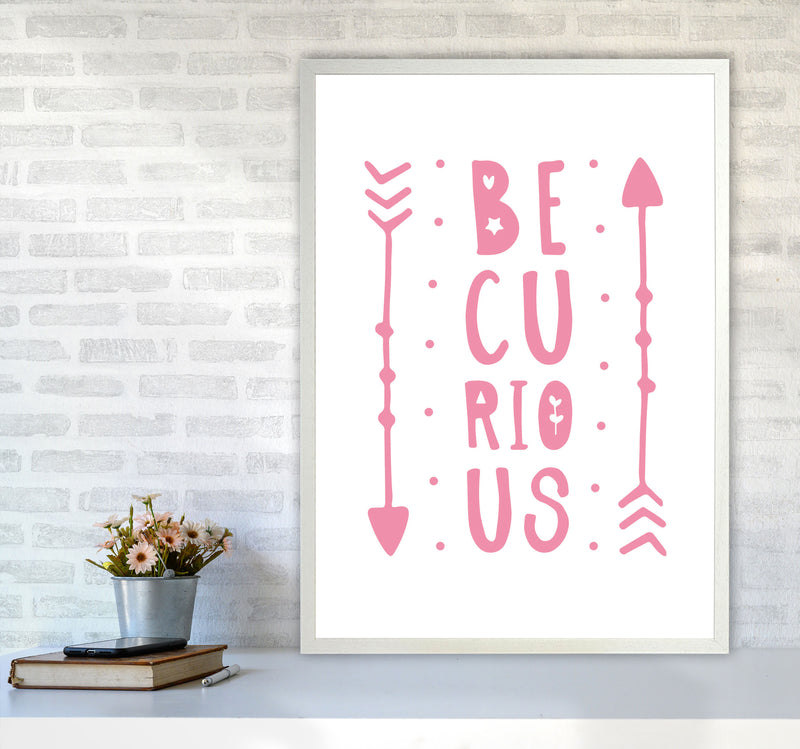 Be Curious Pink Framed Typography Wall Art Print A1 Oak Frame