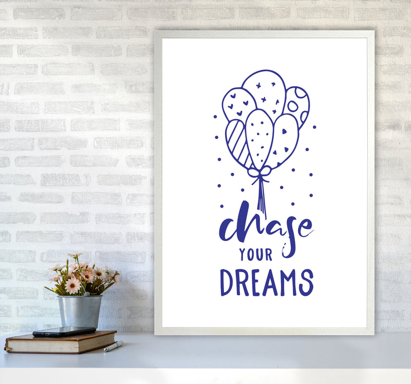 Chase Your Dreams Navy Framed Typography Wall Art Print A1 Oak Frame