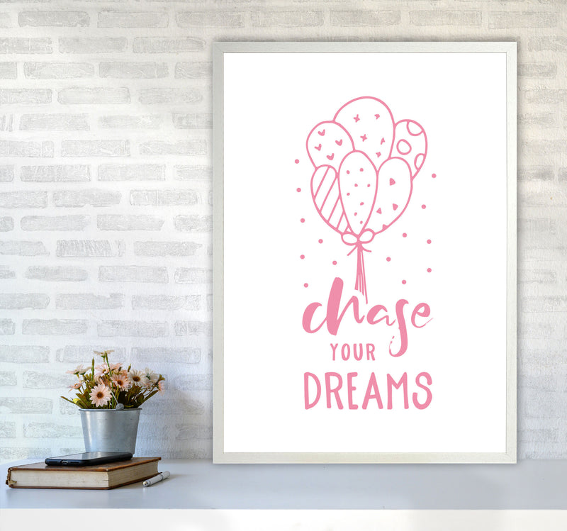 Chase Your Dreams Pink Framed Typography Wall Art Print A1 Oak Frame