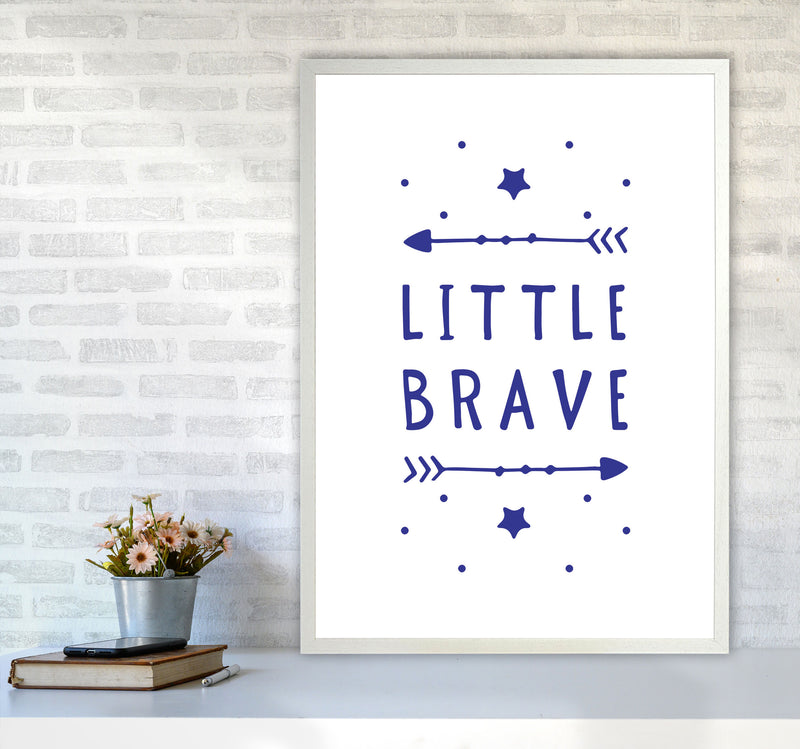 Little Brave Navy Framed Typography Wall Art Print A1 Oak Frame