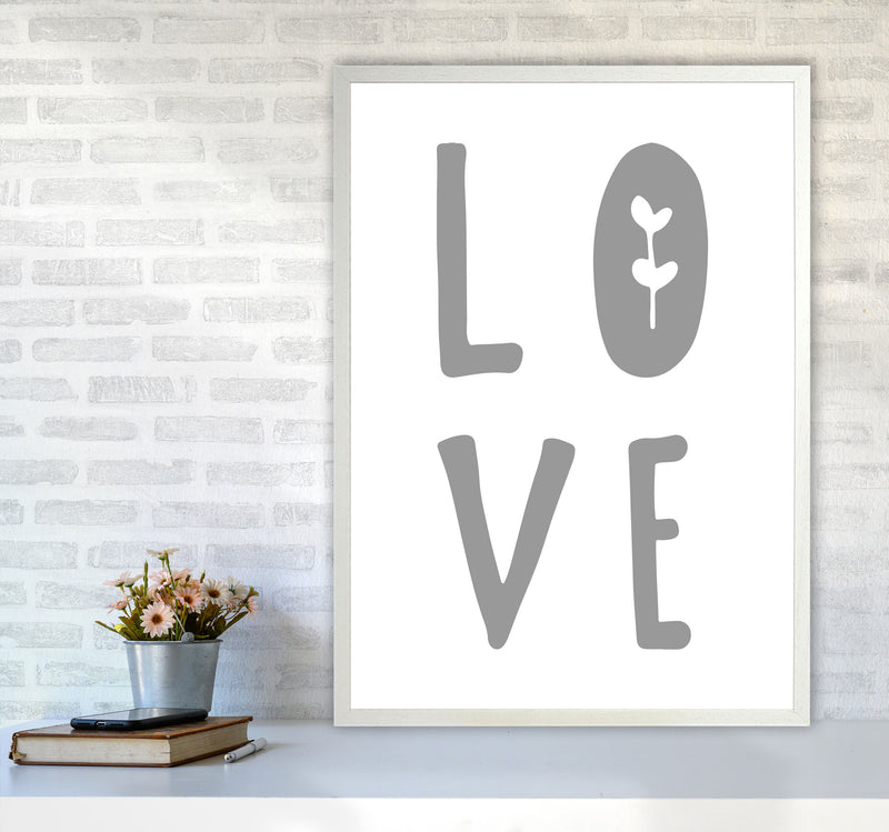 Love Grey Framed Typography Wall Art Print A1 Oak Frame