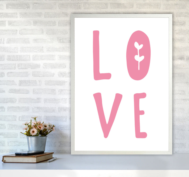 Love Pink Framed Typography Wall Art Print A1 Oak Frame
