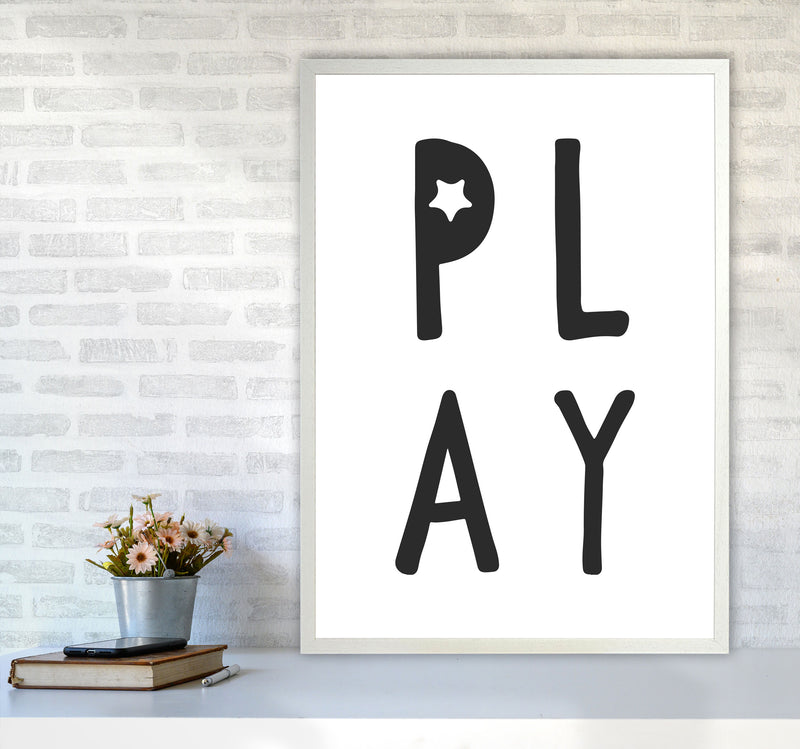 Play Black Framed Typography Wall Art Print A1 Oak Frame