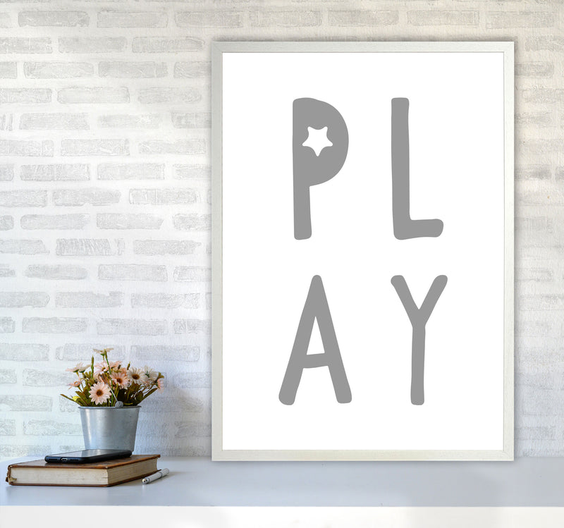 Play Grey Framed Typography Wall Art Print A1 Oak Frame