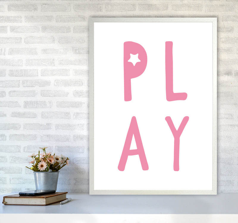 Play Pink Framed Typography Wall Art Print A1 Oak Frame