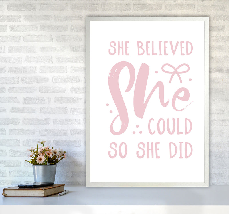 She Believed She Could So She Did Baby Pink Modern Print A1 Oak Frame