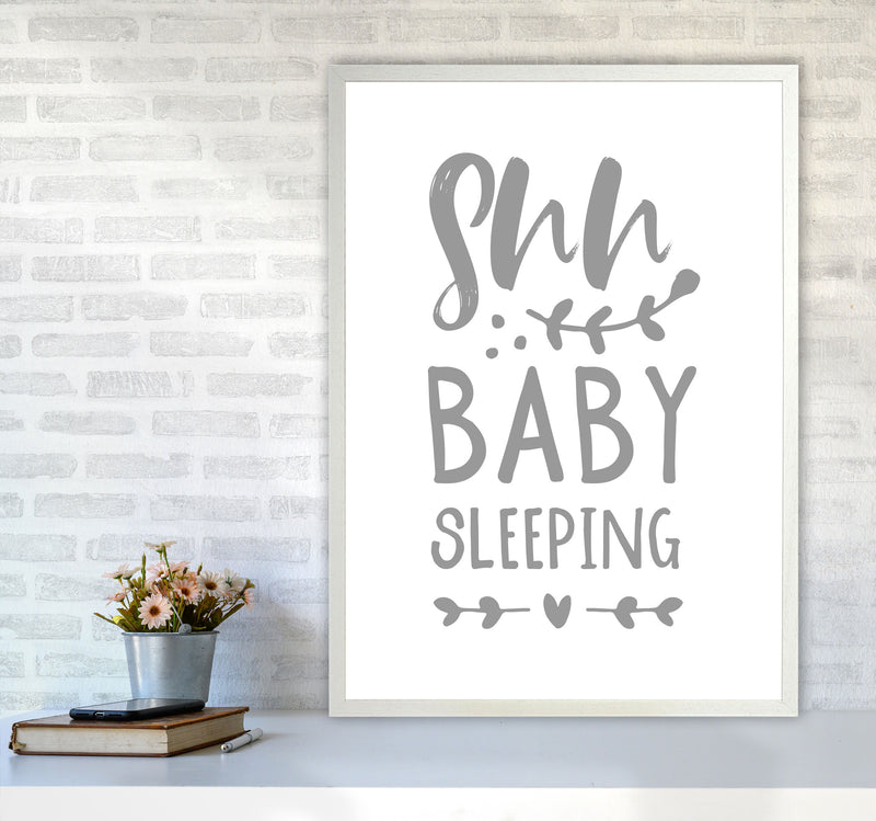 Shh Baby Sleeping Grey Framed Nursey Wall Art Print A1 Oak Frame