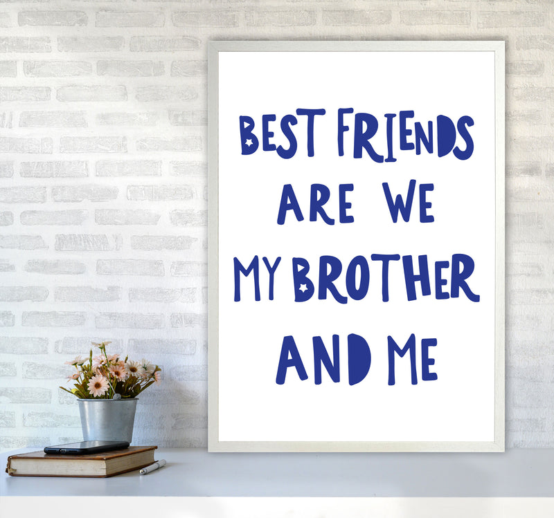 Brother Best Friends Navy Framed Nursey Wall Art Print A1 Oak Frame