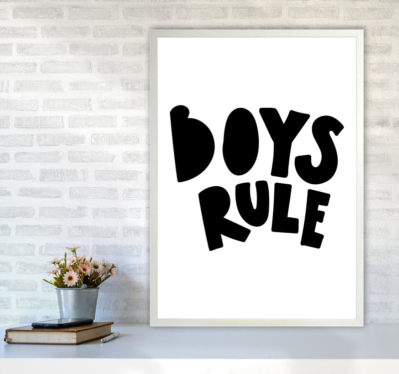 Boys Rule Black Framed Nursey Wall Art Print A1 Oak Frame