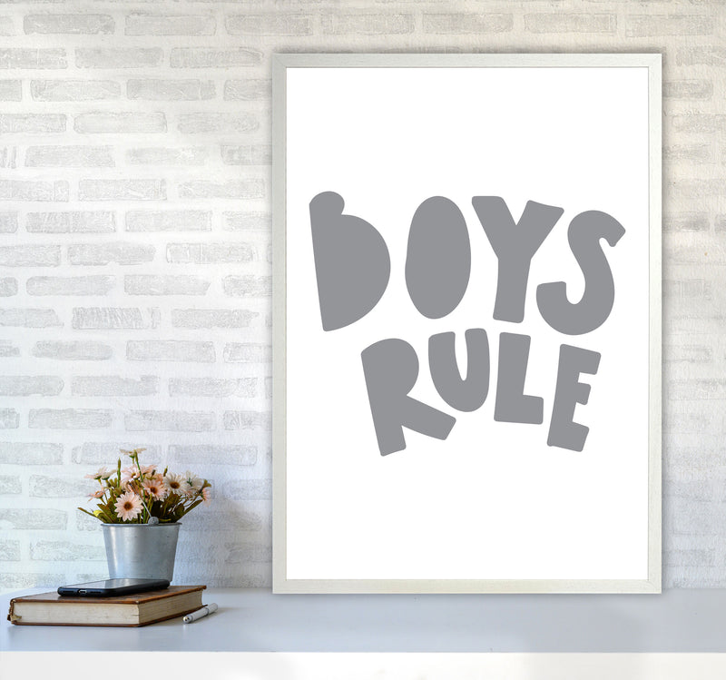 Boys Rule Grey Framed Nursey Wall Art Print A1 Oak Frame