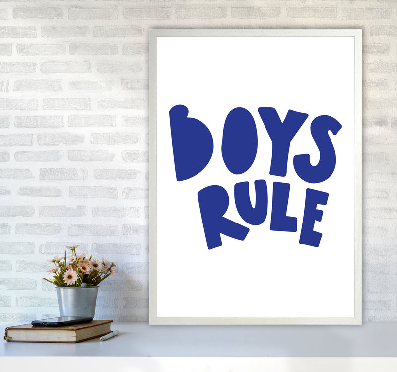 Boys Rule Navy Framed Nursey Wall Art Print A1 Oak Frame