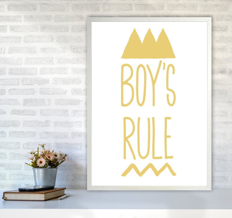 Boys Rule Gold Framed Nursey Wall Art Print A1 Oak Frame