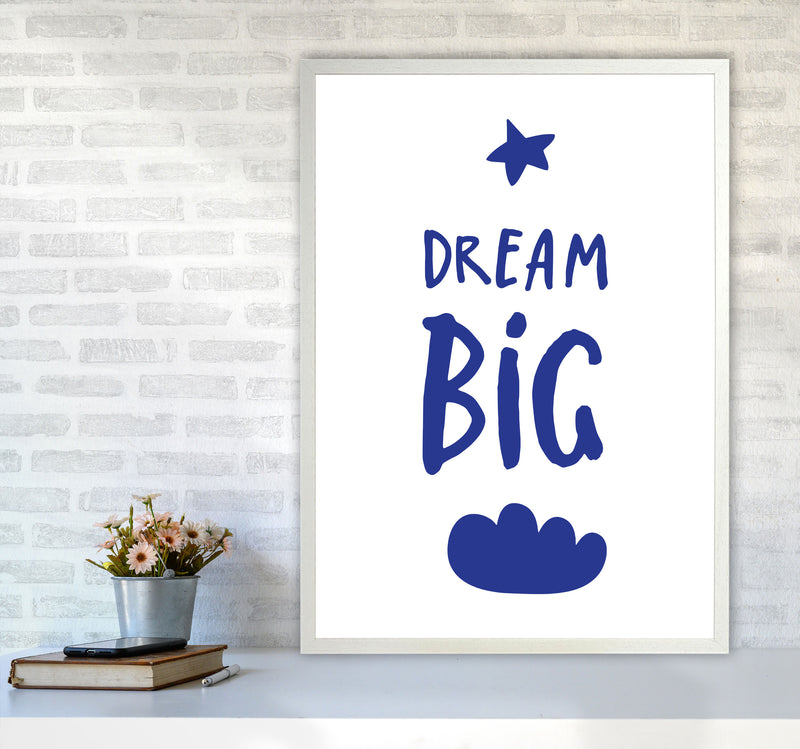 Dream Big Navy Framed Typography Wall Art Print A1 Oak Frame