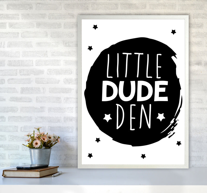 Little Dude Den Black Circle Framed Nursey Wall Art Print A1 Oak Frame