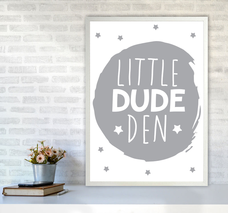 Little Dude Den Grey Circle Framed Nursey Wall Art Print A1 Oak Frame