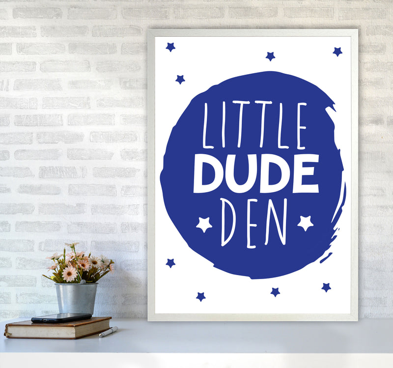 Little Dude Den Navy Circle Framed Nursey Wall Art Print A1 Oak Frame