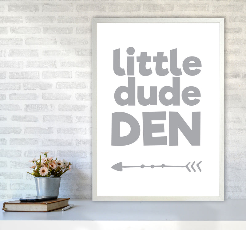 Little Dude Den Grey Framed Nursey Wall Art Print A1 Oak Frame