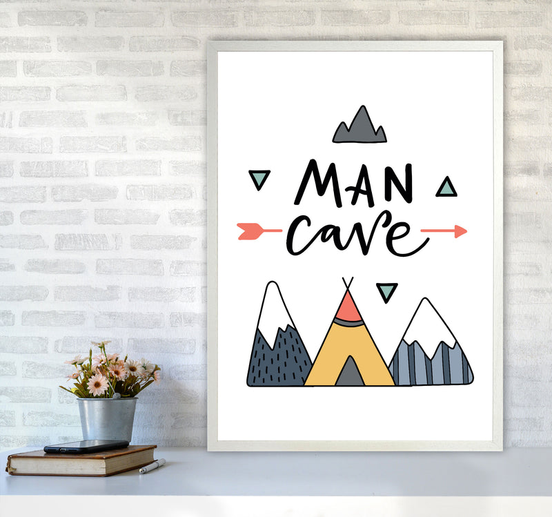 Man Cave Mountains Framed Typography Wall Art Print A1 Oak Frame