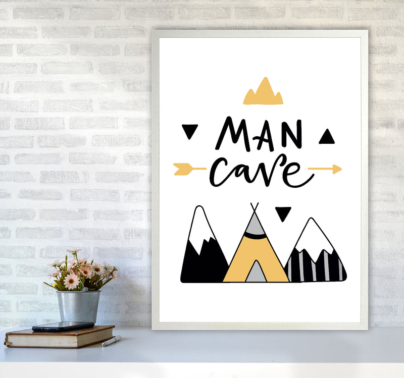 Man Cave Mountains Mustard And Black Framed Typography Wall Art Print A1 Oak Frame